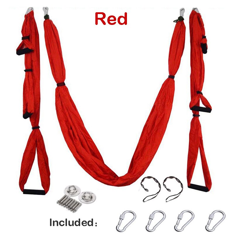 Yoga Hammock Gym Strength Inversion Anti-Gravity Aerial Traction Swing Yoga Belt Set: Red