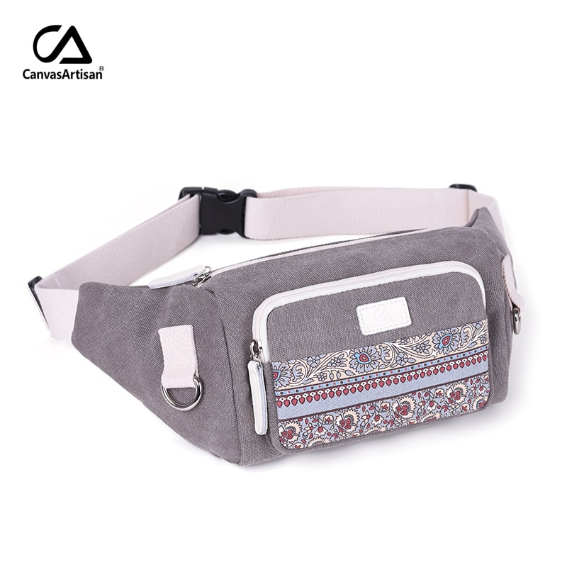 Canvasartisan Women's Waist Pack Canvas bags Multi-functional Waist Bag Floral Retro Style Leisure Travaling Bag