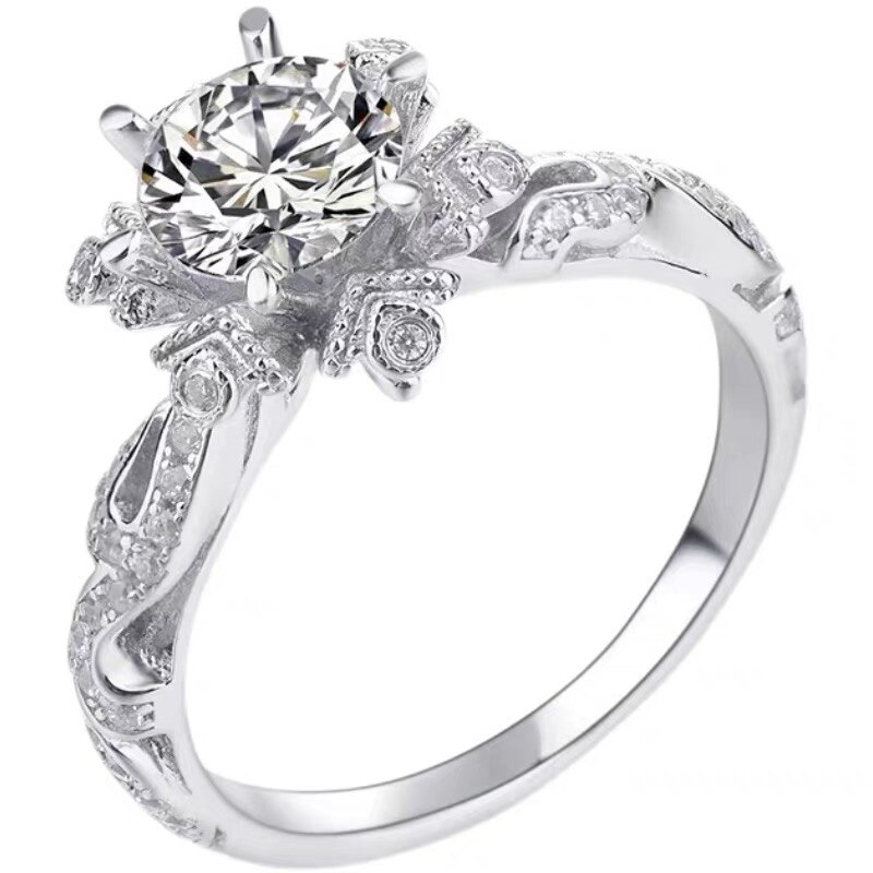 CC Trouwringen Voor Vrouwen Wit Vergulde Holle Bloem Zirconia Vintage Fijne Sieraden Bruidsverjaardag CC3135