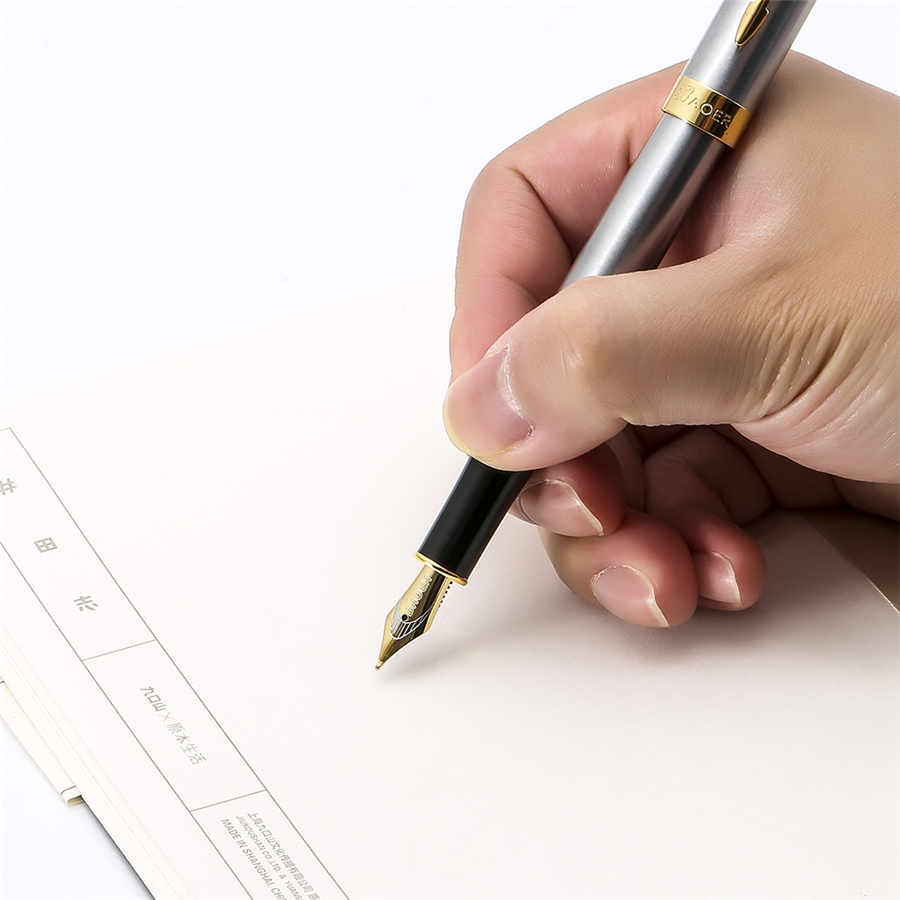 Elite Fountain Ink Pen, Gold Arrow Clip Metal Steel Polished Barrel, Medium Tip, Baoer 388 Office Signature School Student A6298