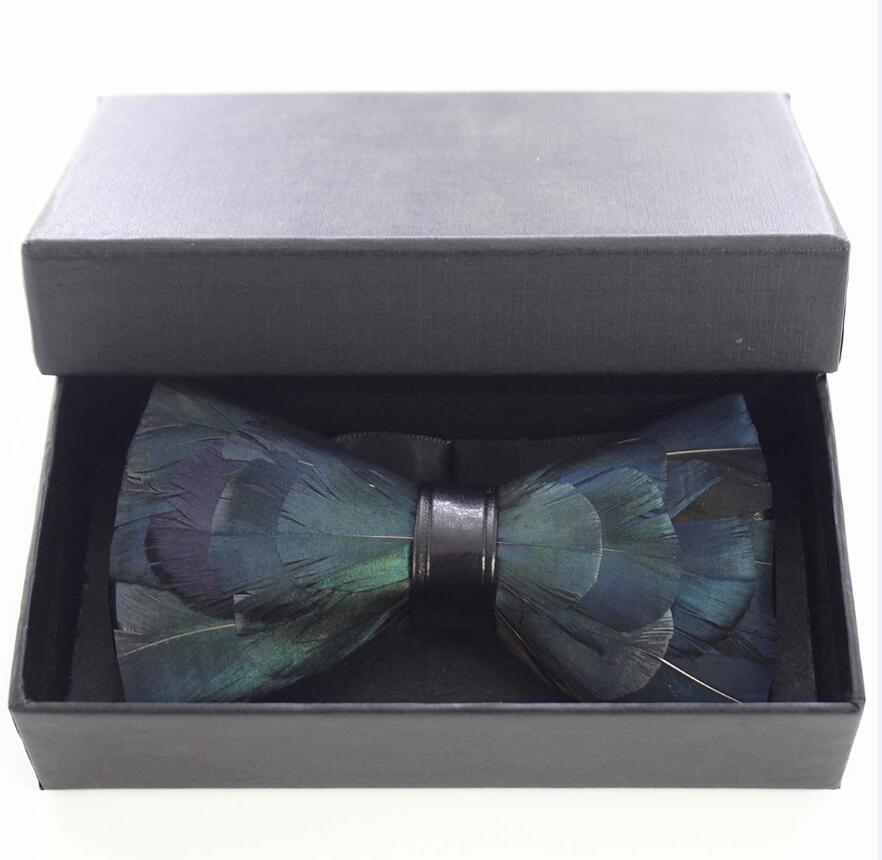 Ricnais – nœud papillon en cuir et plume pour homme, fait à la main, avec boîte , accessoires pour fête de mariage: 11