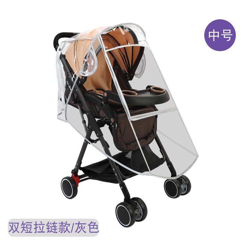 Baby Stroller Rain Cover Wind And Cold Perambulator Raincoat Transparent eva san Car Rain Cover Univers: Food Grade Eva Double Short Zipper Window Medium Gray Trim