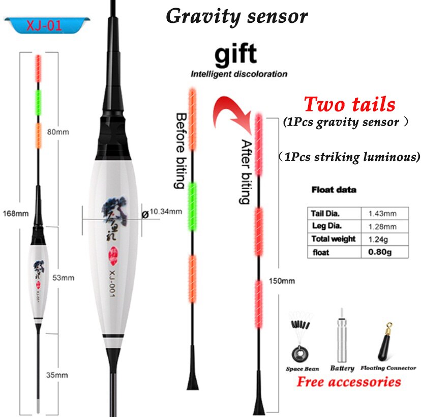 Fladt vand karpe crucian nat fiskeri float led elektrisk float lys fiskeredskab lysende elektronisk float  + cr425 batteri: Tyngdekraftssensor