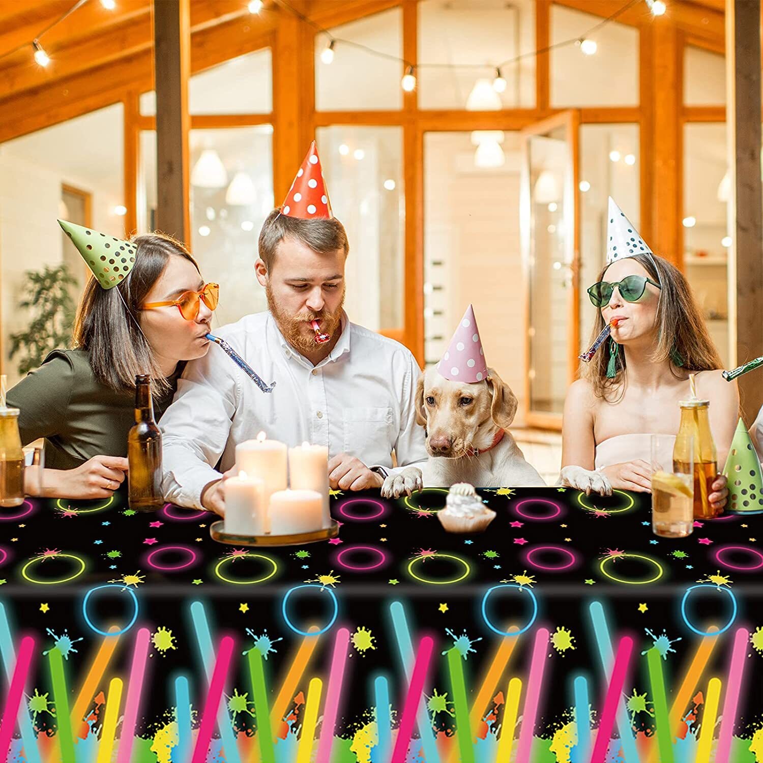 Let Glow Fluorescent Birthday Party Tablecloth Kids Adult Party Theme Decoration Disposable Waterproof PE Luminous Tablecloth