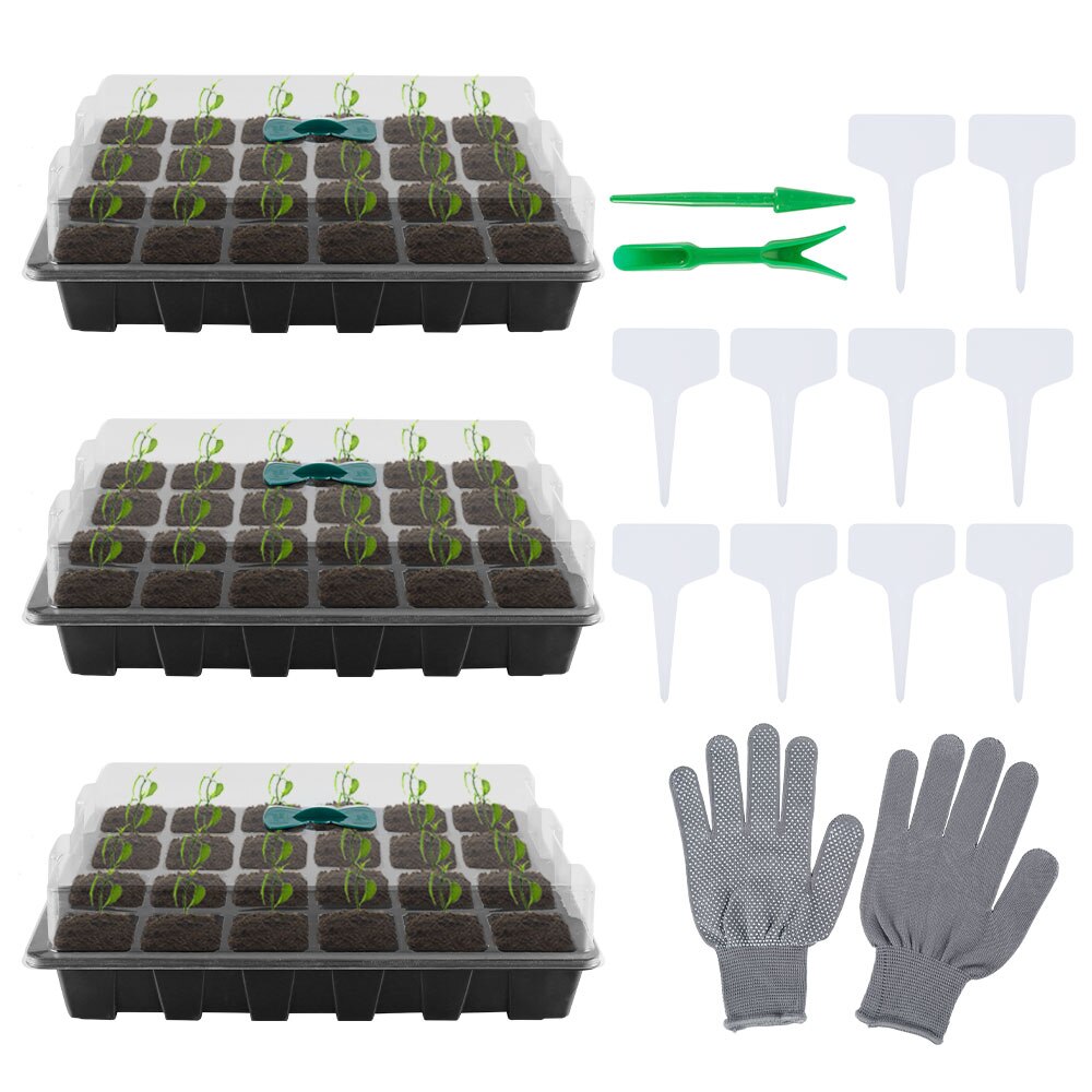 3Pcs 12/24 Cellen Zaad Starter Trays Plant Zaden Grow Box Trays Kieming Doos Met Transparante Deksels Doos Kwekerij potten: 24 Cells