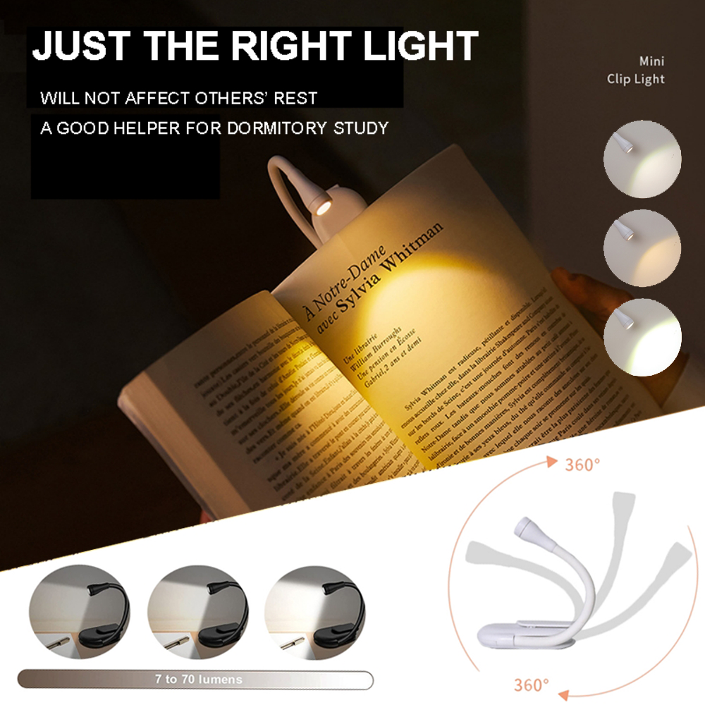 Draagbare Led Boeklichten Usb Oplaadbare Oogbescherming Nachtlampje Mini 360 ° Clip-On Voor Leeslamp Reizen Slaapkamer Led