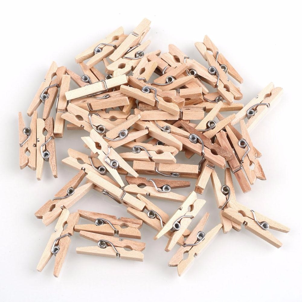 50 Uds Mini Clips de pinza de ropa de madera Natural para fotos de papel pinza de ropa artesanal 25mm Clips de primavera para ropa de madera para el hogar