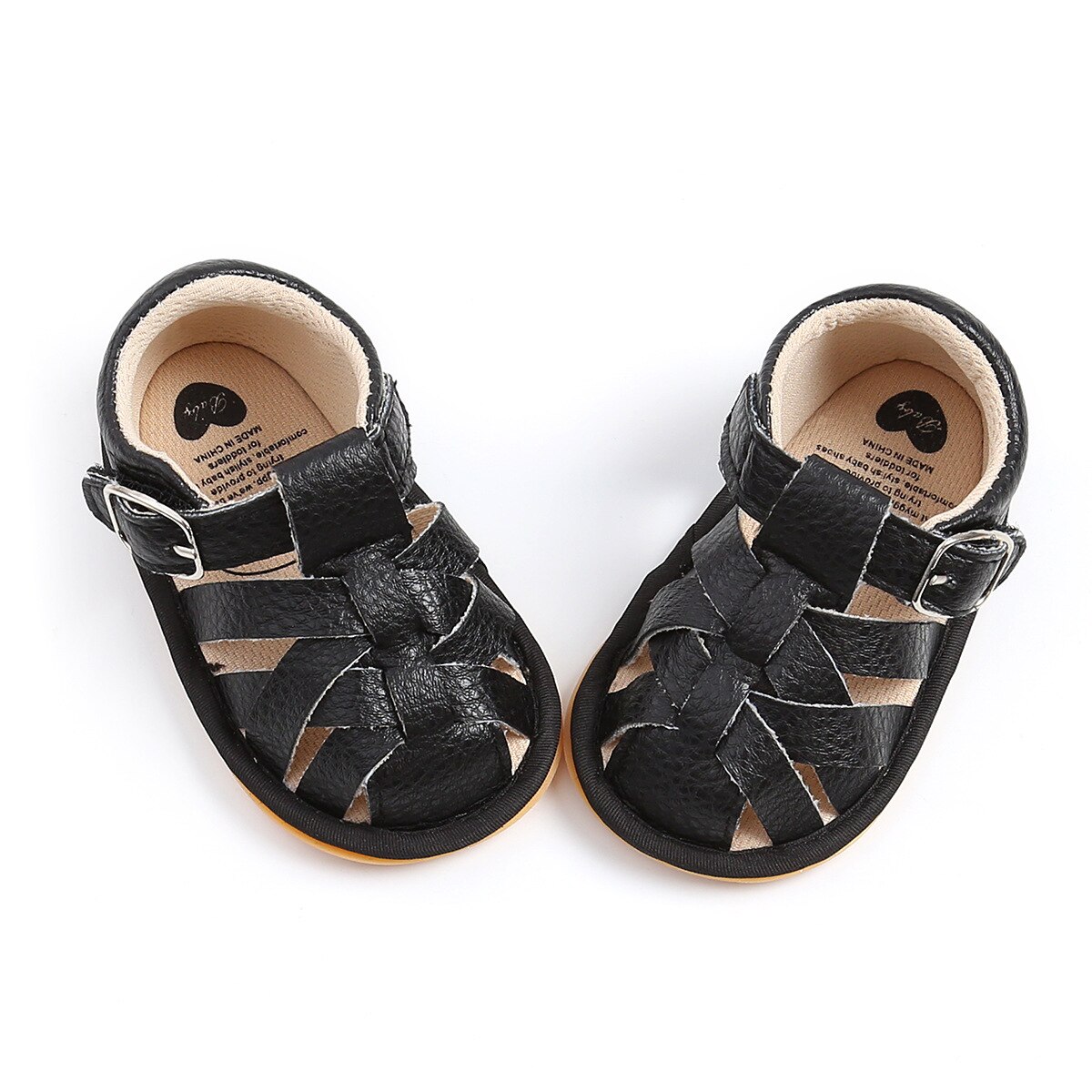 Sandalias de verano para niños y niñas, zapatos de estilo romano de piel sintética suave, antideslizantes, para primeros pasos,: black / 13-18 meses