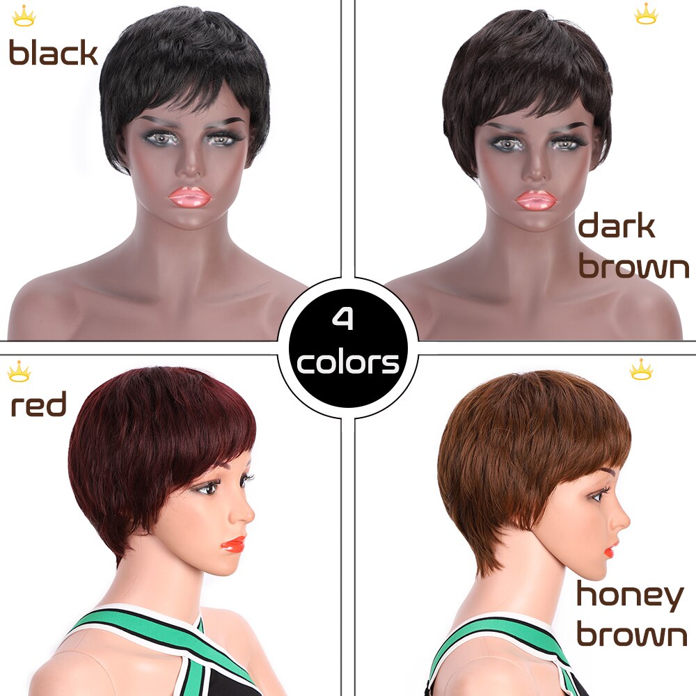 AISIBEAUTY krótka fryzura wróżka peruki z prostymi włosami dla czarnych kobiet bezklejowa maszyna wykonana peruka 4 kolory dostępne dla afroamerykanów