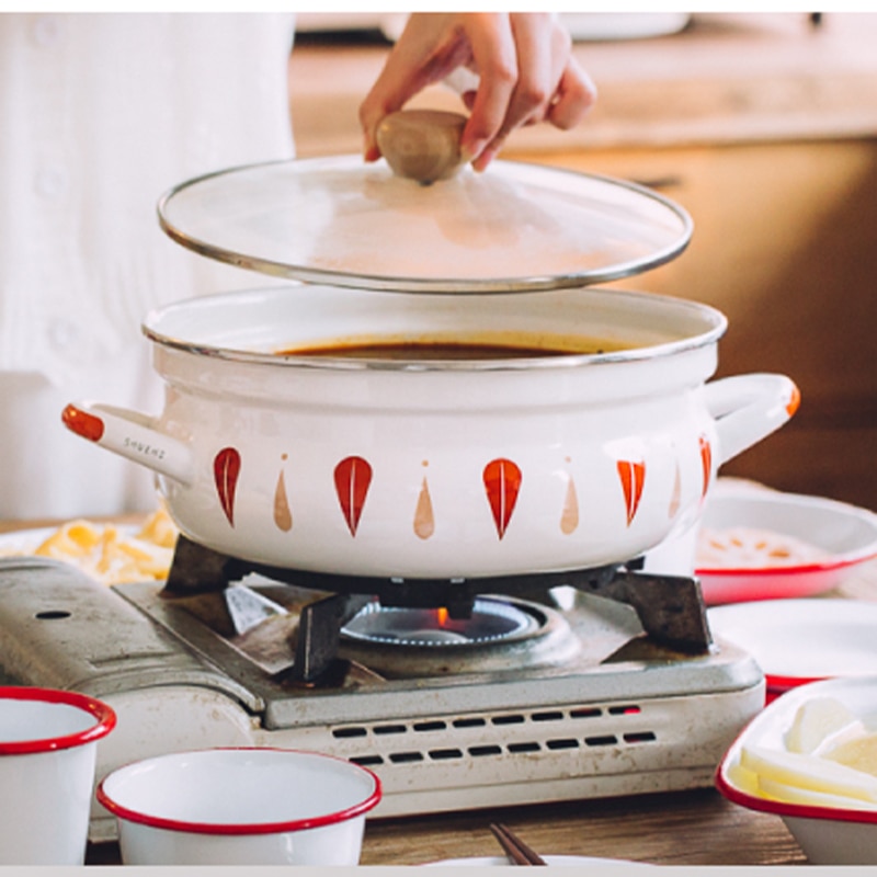 Household Four Seasons Large Capacity Enamel Stew Pot Pot Gas Induction Cooker Special Use Simple Thickened Soup Stew Cooker