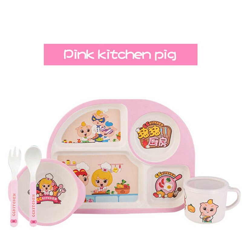 5 stk/sæt miljøvenlig bambusfiber baby tallerken fade børneservice sæt spisestel foderskål adskillelse tallerken: 8