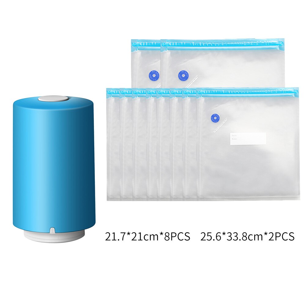 FUNHO – pompe à vide automatique USB pour aliments, Machine à emballer sous-vide, avec 5 sacs de recyclage, économiseur d'aliments: ZKJ-blue 10bags