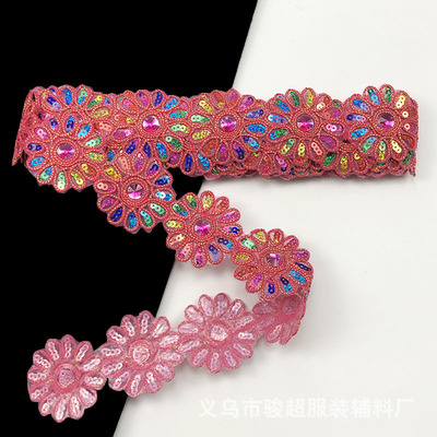 4.5Yards Lovertjes Bloem Kant Lint Gordijn Versieringen Gordijn accessoires Kant Trim Decoratie Kleine kant 6cm breed: Paars