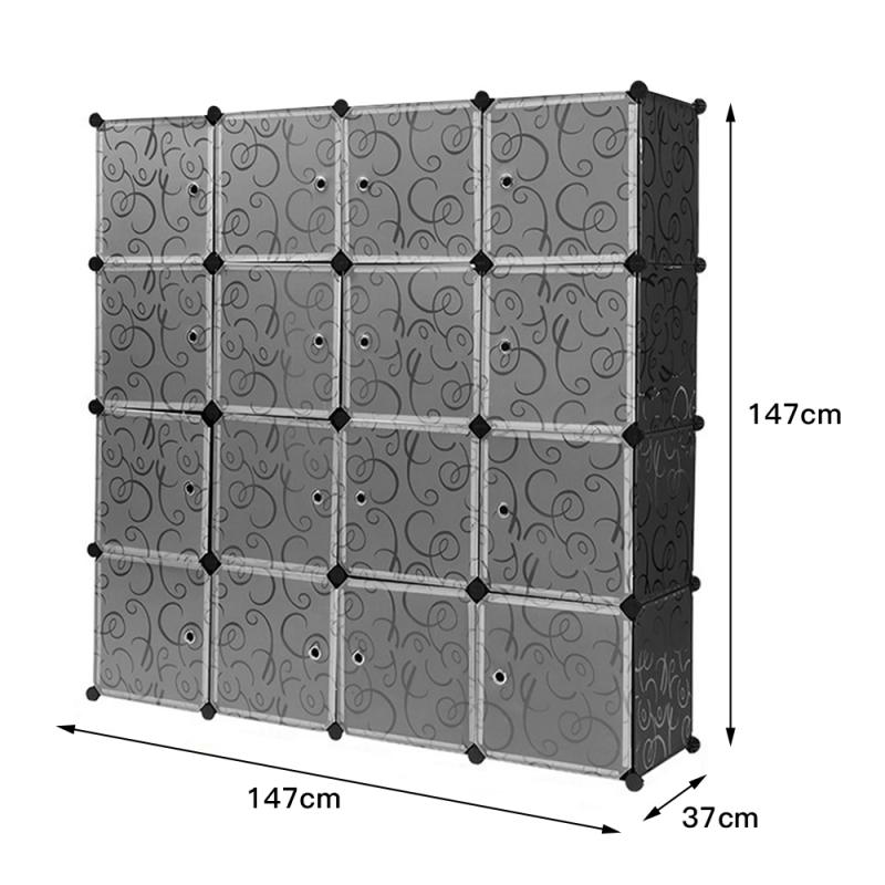 Armoire en plastique à 4 couches à 16 compartiments (1 Rail à vêtements) multifonction anti-poussière étanche à l'humidité armoire Portable étagère de rangement HWC
