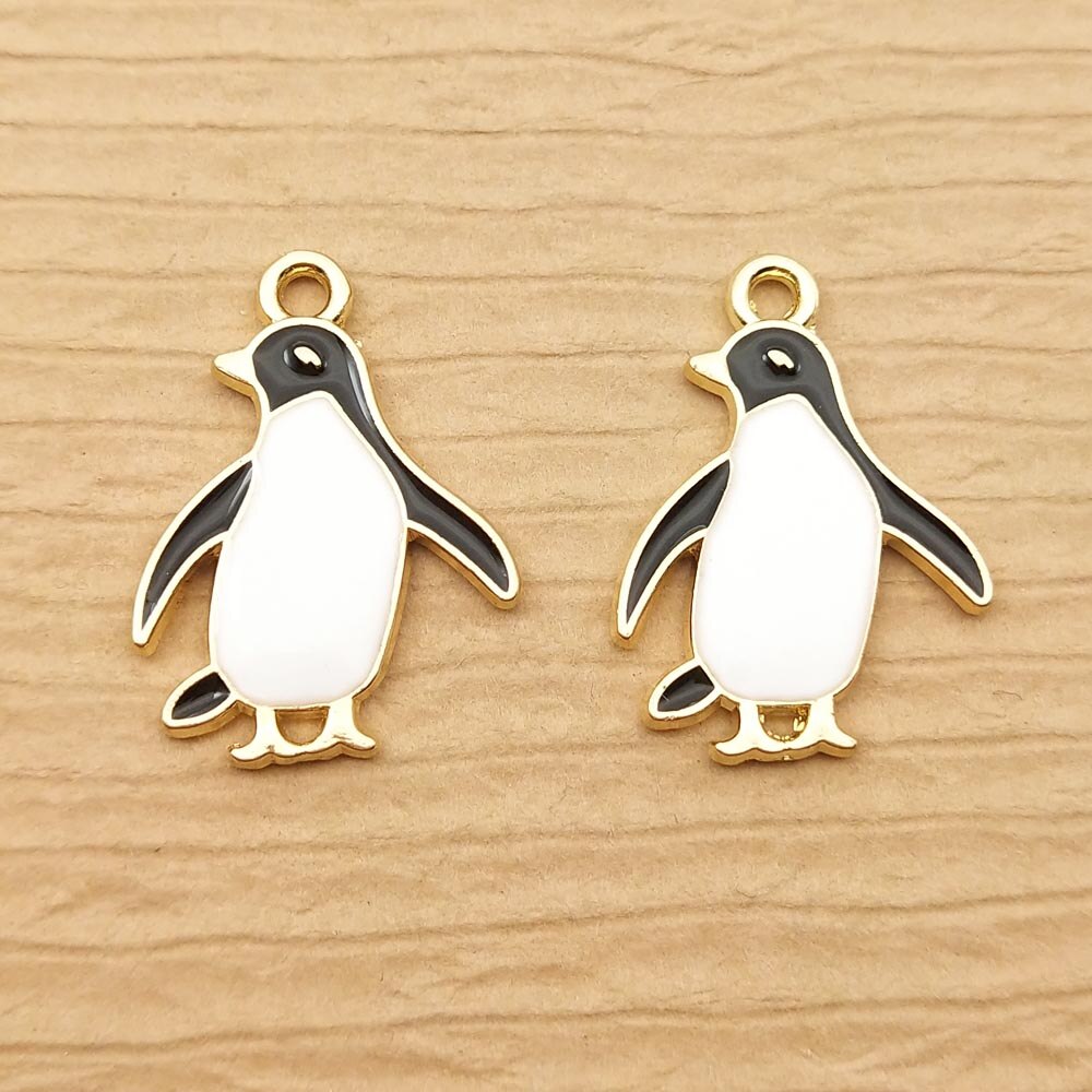10 Stuks 17X22Mm Enamel Kawaii Penguin Charm Voor Sieraden Maken Leuke Oorbel Hanger Armband Ketting Accessoires Gouden plated