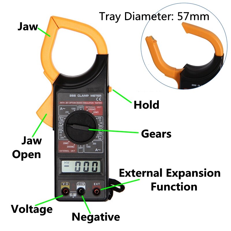 Urijk Handheld DT266 Digitale Stroomtang Meter Multimeter Klem Ampèremeter Voltmeter Ohmmeter Elektrische Meten