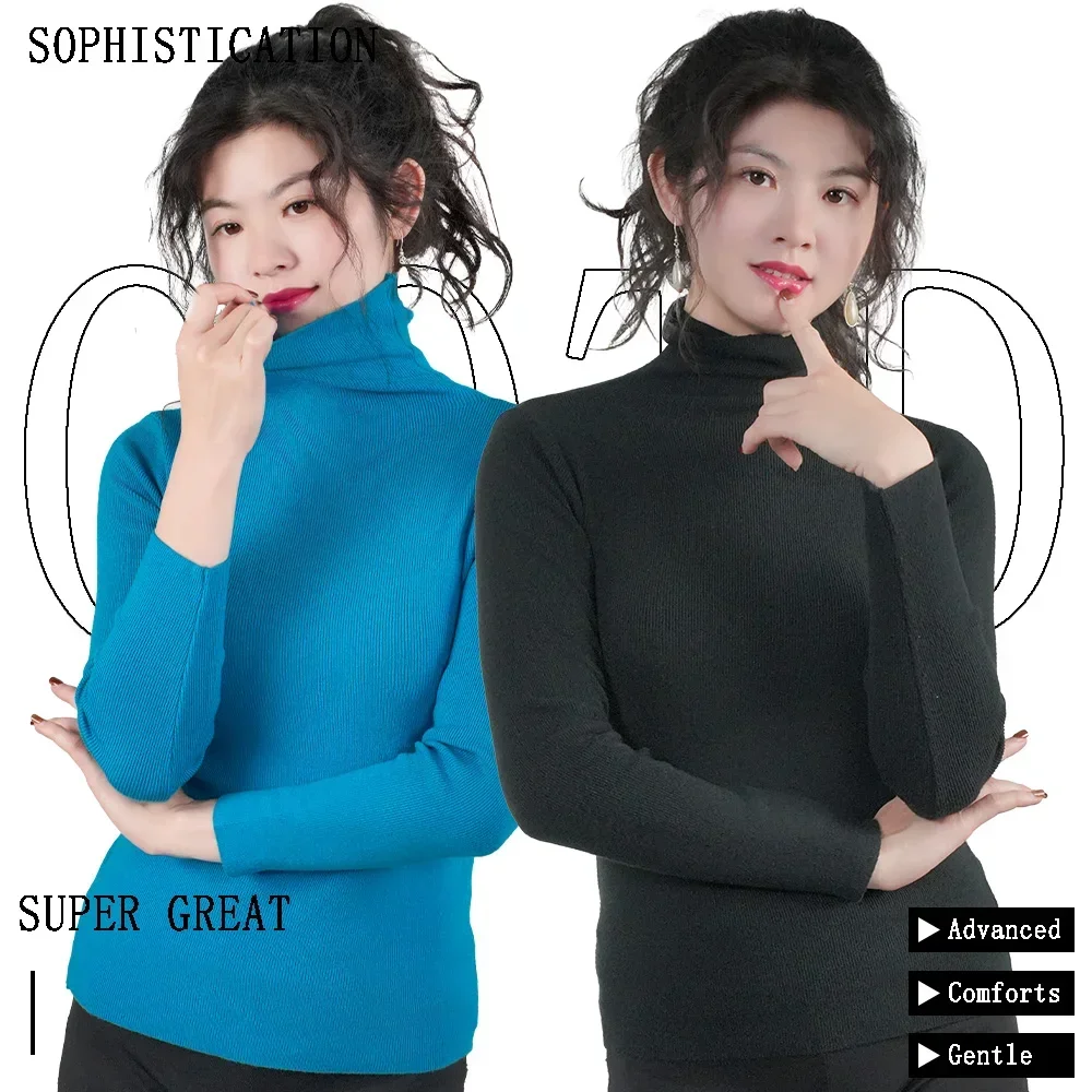 Damegenser vinter varm strikkeplagg med høy krage langermet slanke gensere dame termotopper klær pullover polohalsgensere