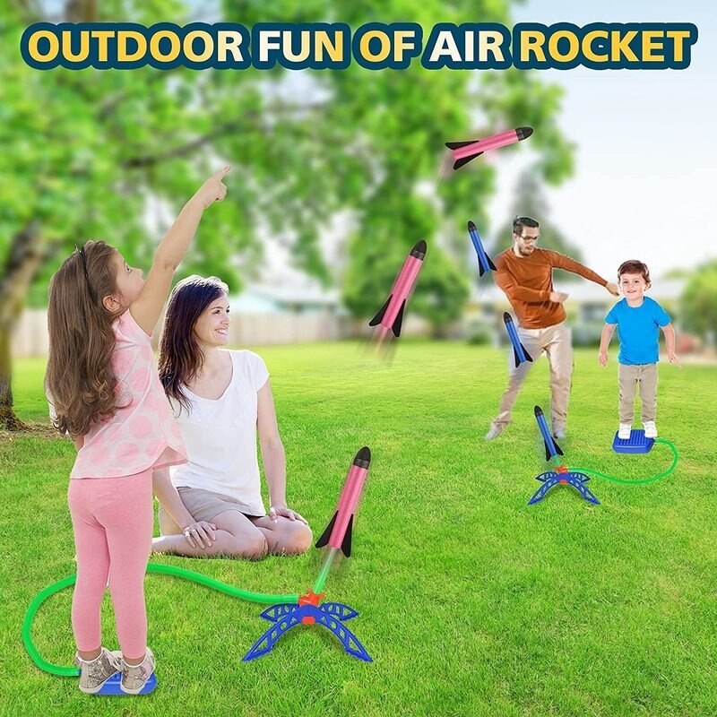 Children&#39;s Rocket Launcher Pneumatic Pedal Launch Rocket ToyOutdoor Flash Light Interactive Toy Birthday GiftChildren Sports Toy