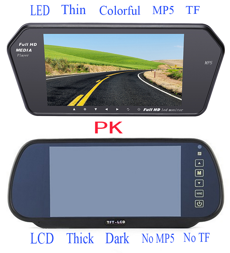 800x480 7 "couleur LED voiture rétroviseur MP5 USB TF moniteur 7 pouces 16:9 écran pour voiture caméra magnétoscope PAL/NTSC (voiture ou camion)