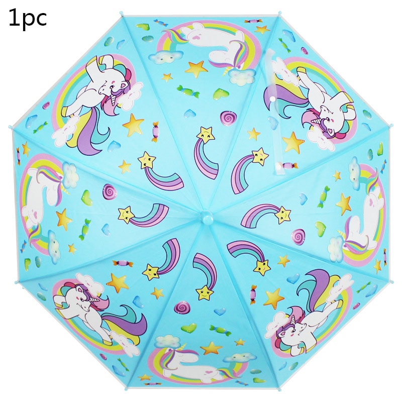 1pc søde enhjørning børn paraply miljøbeskyttelse materiale gennemsigtig paraply barn lige håndtag paraply parasol: 1pc paraplystil -1