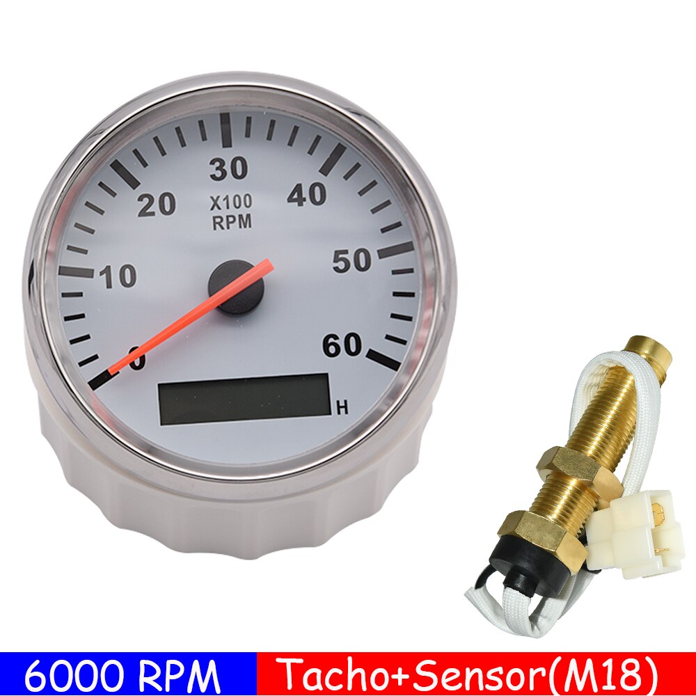3K 4K 6K 8K RPM Tachometer-lehre Tach Sensor REV Zähler mit Stunde Meter 85mm benzin Diesel 12V 24V Rot Hintergrundbeleuchtung Anzeige: WS 6KRPM with M18
