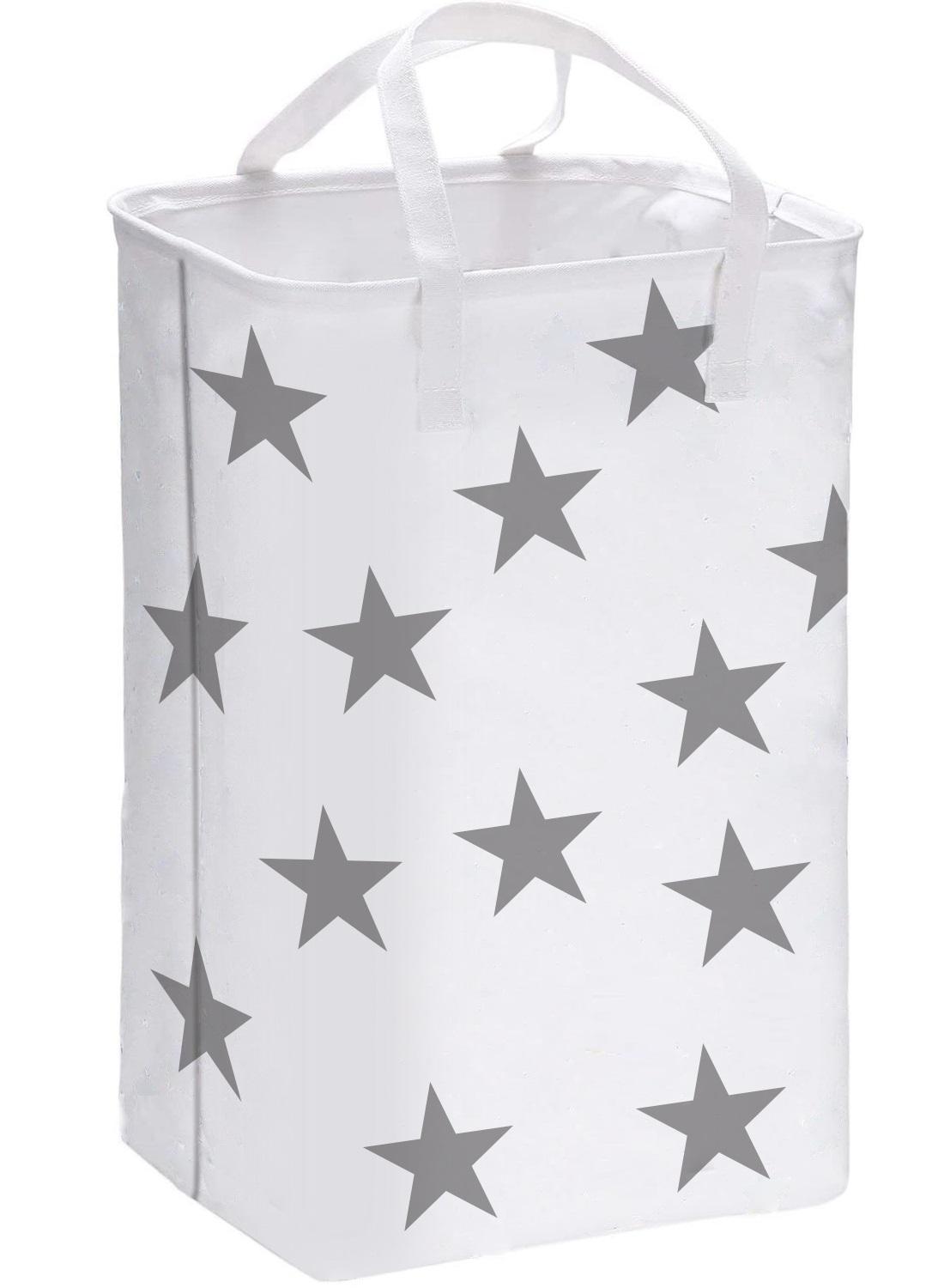 75L Laundry basket Large Clothes storage Basket with Extended handle for Storage basket Toys in Bedroom Foldable Hamper: gray Star