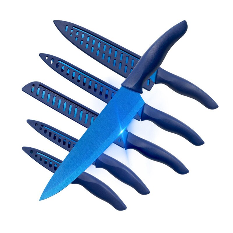 6 Pieces Chef Knife Matte Black Titanium Plated Knife Set Stainless Steel Forged Kitchen Knife Set Sharp Knife Set