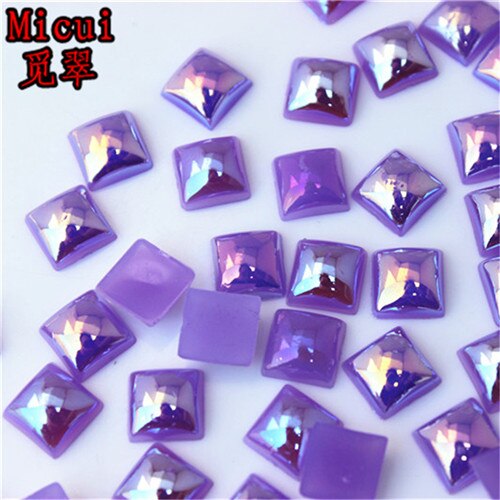 Micui 100Pcs 8Mm Vierkante Jelly Kleur Acryl Plaksteen Crystal Stones Niet Hotfix Plakboek Strass Voor Diy Craft MC445: purple AB