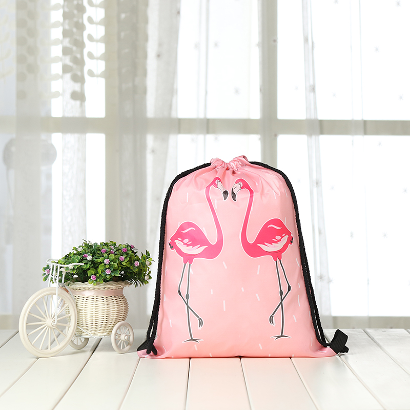 drawstring Backpack drawstring bag Women 3D printing travel softback men Casual bags unisex drawstring shoulder Flamingo: KS12-7