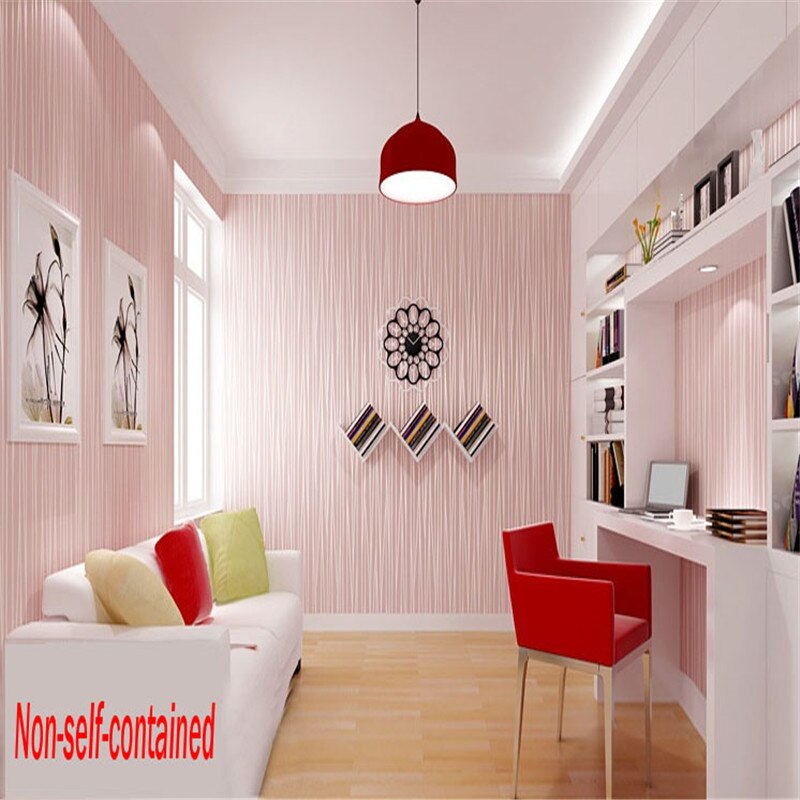 Blå / beige / rosa vertikal pinstripe enfärgad non-woven tapet vardagsrum tv bakgrundsrum väggpapper rulle heminredning
