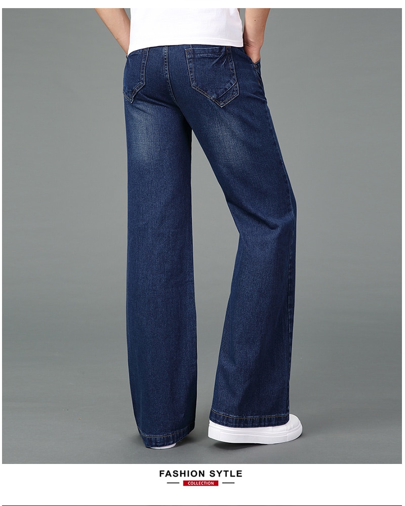 Pantalones vaqueros largos de pierna ancha para hombre, pantalón informal azul campana, pantalones Vaqueros bootcut, primavera