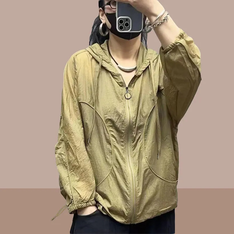 Verão nova moda feminina jaqueta praia fina protetor solar casaco de proteção uv 2023 feminino manga longa com capuz jaquetas outerwear topos: XXXL / CÉU AZUL