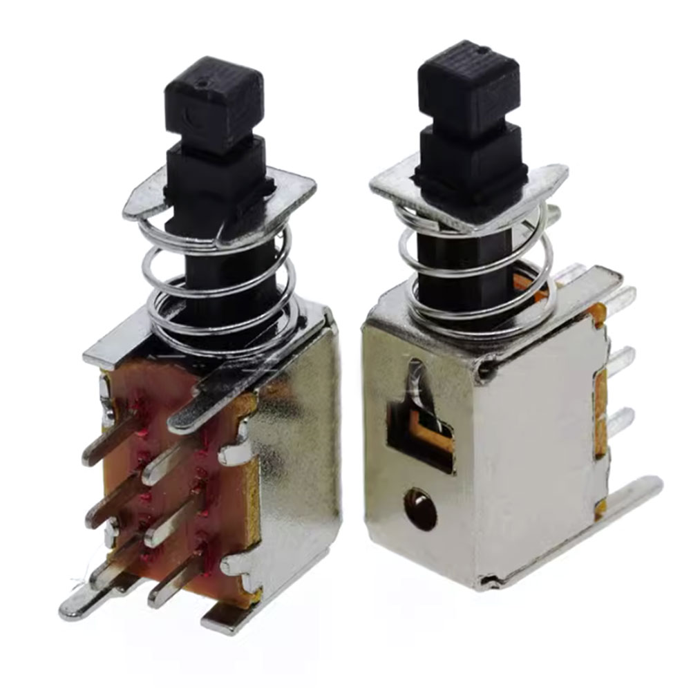 10Pcs/Lot 6Pin PS22F03 Right Angle PCB Latching Push Button Switch DPDT Double Pole Self/No-Locking A03 Key Power Switches