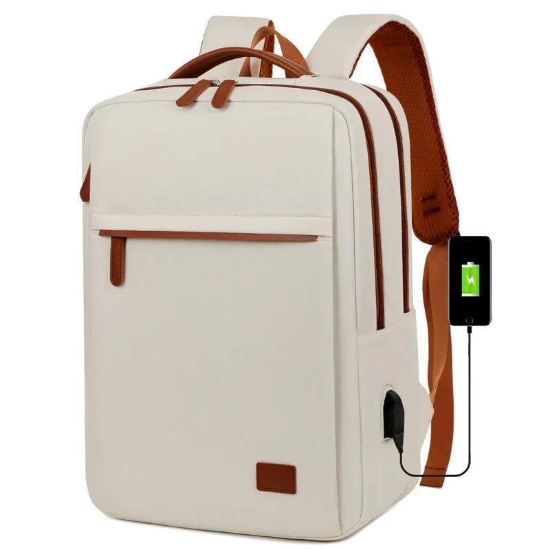 Business Backpack For Men Women Trendy 15.6-Inch Laptop Backpack Blue Beige Student Schoolbag Boarding Male Backpack