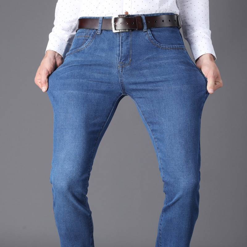 Afslappet lige bomuld elastisk stor størrelse mærke mænd jean herretøj lynlås jeans