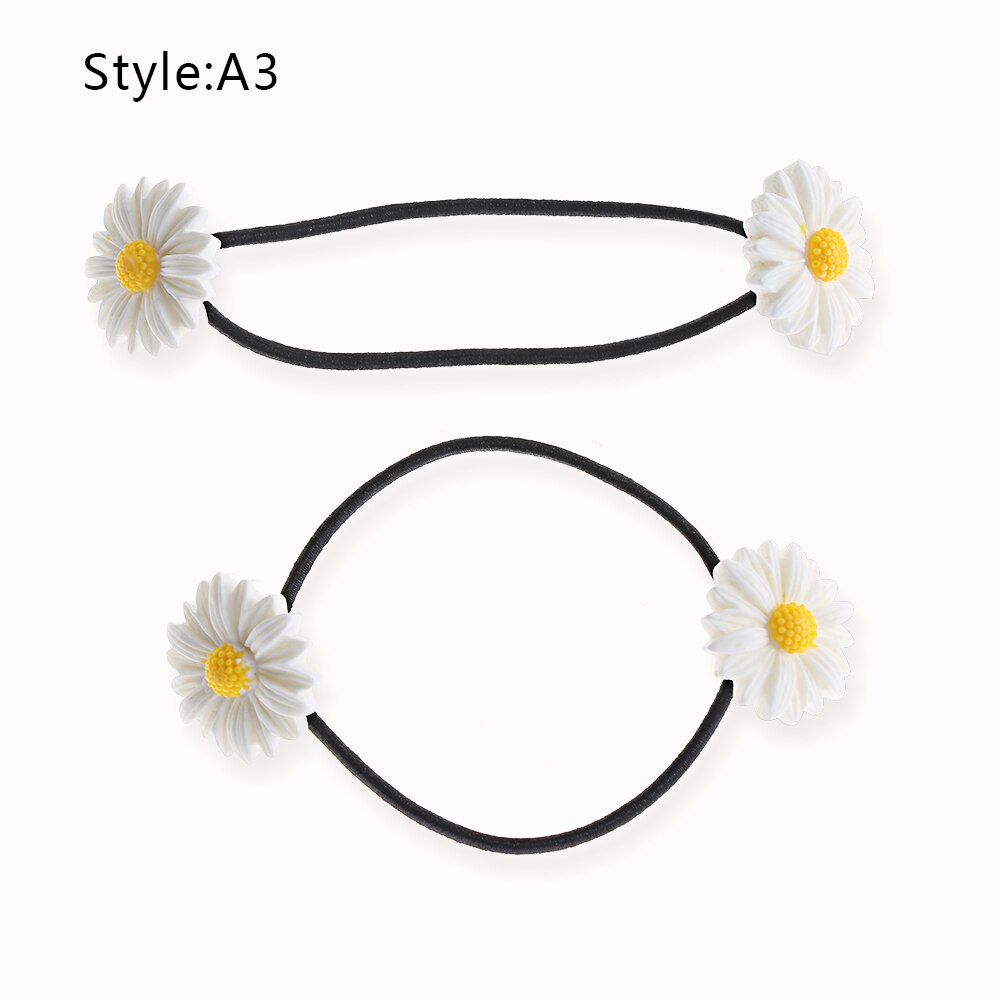 2Pcs Mini Daisy Flower Sweet Hair Clip Ring Elastic Rope Bands HairPins Ponytail Girls Kids Hairband Hair Accessories: A3