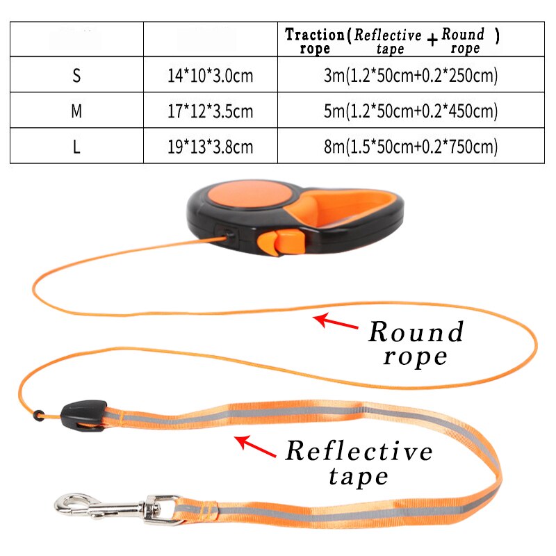 Retractable Pet Traction Rope Nylon Reflective Telescopic Automatic Puppy Small Medium Dog Walking Lead Harness Leash 3M 5M 8M