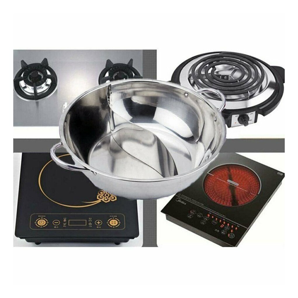 Olla de acero inoxidable de 36cm, cocina de Fondue, utensilios de cocina de dos sabores, accesorios de cocina de dos orejas