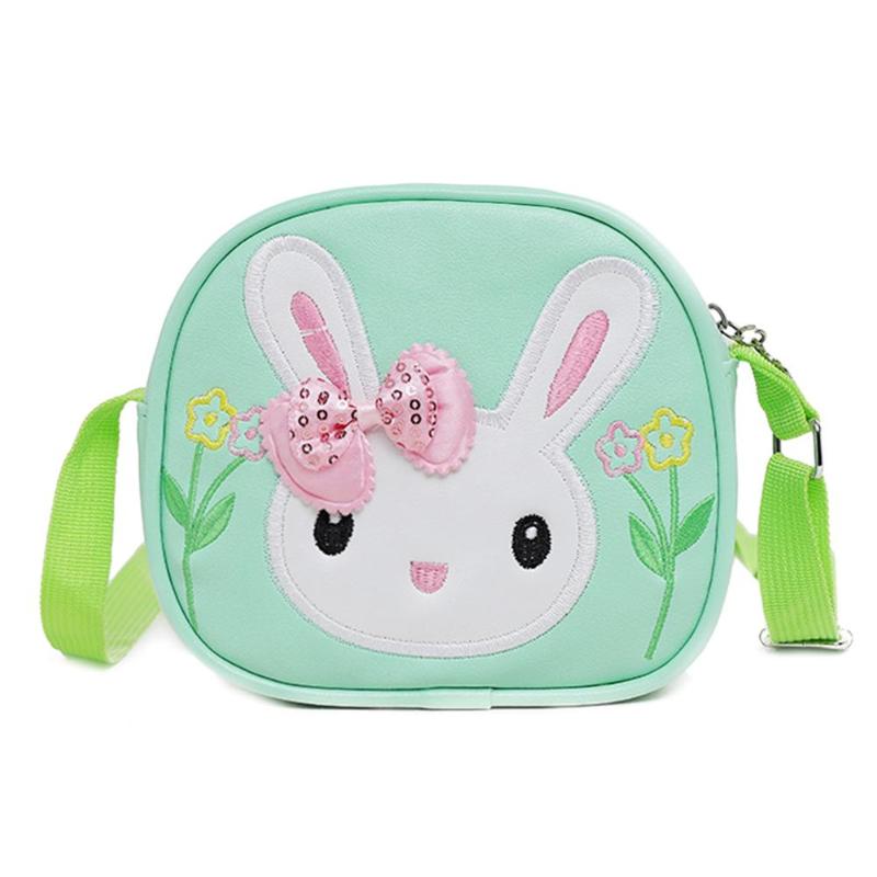 Children Casual Small Cute 3D Cartoon Pattern Shoulder Handbags Kids Girls PU Leather Mini Simple Zipper Crossbody Messenger Bag: Green