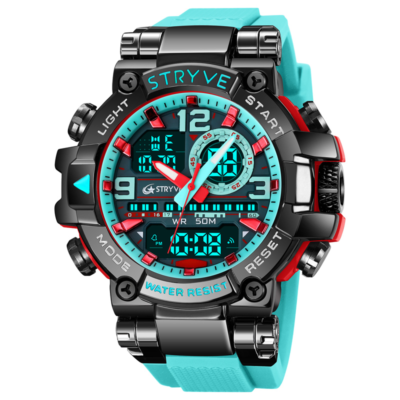STRYVE Men's Watch Digital-Analog Dual Movement 5ATM Waterproof Watches Sports Watch for Men's 8025: SKY BLUE