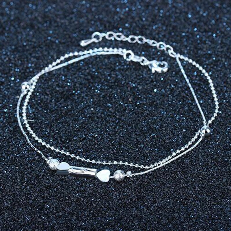 Fot ankelband dam 925 silver fotlänkar armbandskedja för kvinnor älskar hjärta hänge fot pulseras smycken