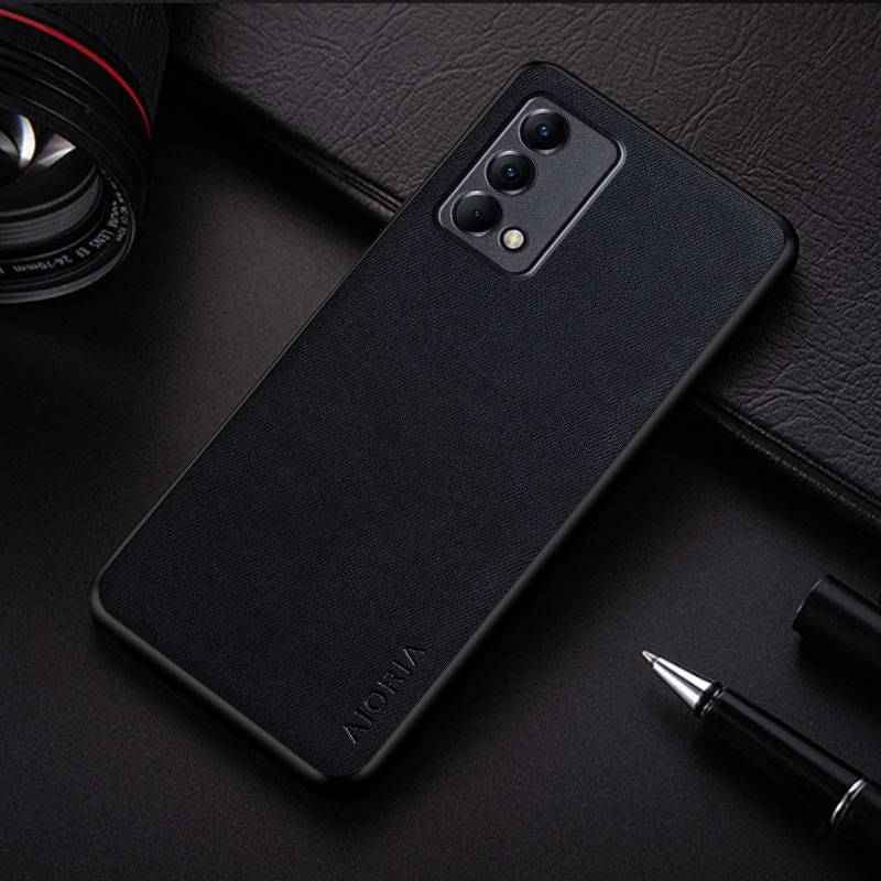 fallen für Realme GT Meister Auflage funda einfache einfarbig textil Leder stoßfest schutzhülle Zurück Abdeckung coque: Schwarz