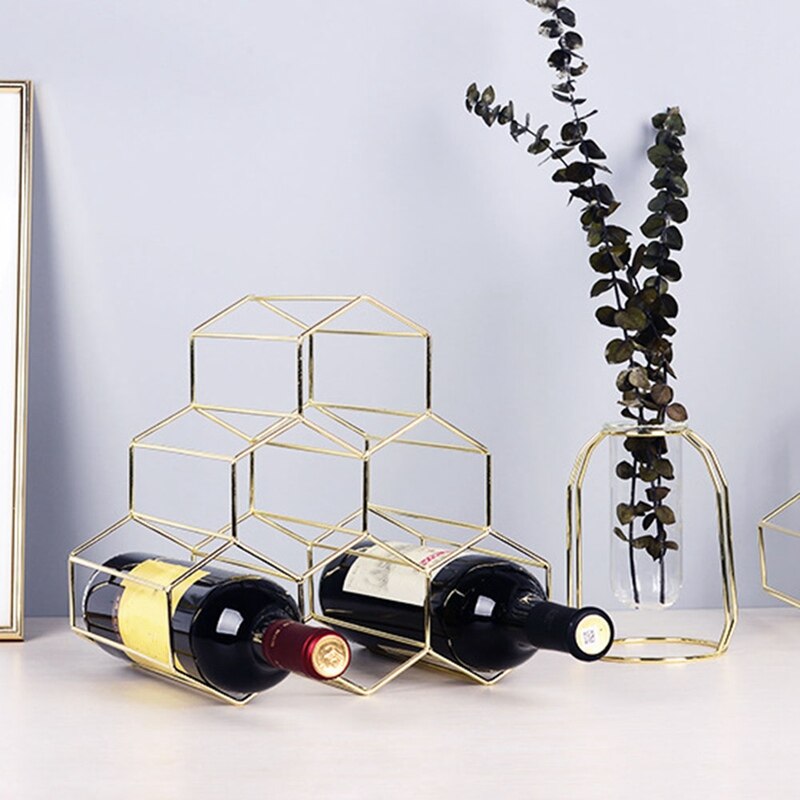 Metal Geometric Wine Rack Nordic Simple Household Grape Wine Rack Restaurant Living Room Bar Cabinet Display
