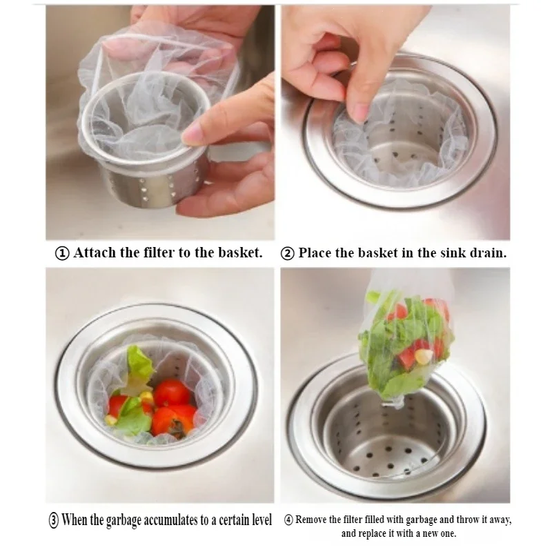 100 stuks wegwerp gootsteenfilter, afvoerfilter, keukenfilter, vloerfilter, zwembadfilter, anti-verstoppingsfilter, gootsteenzeef, gootsteenaccessoires