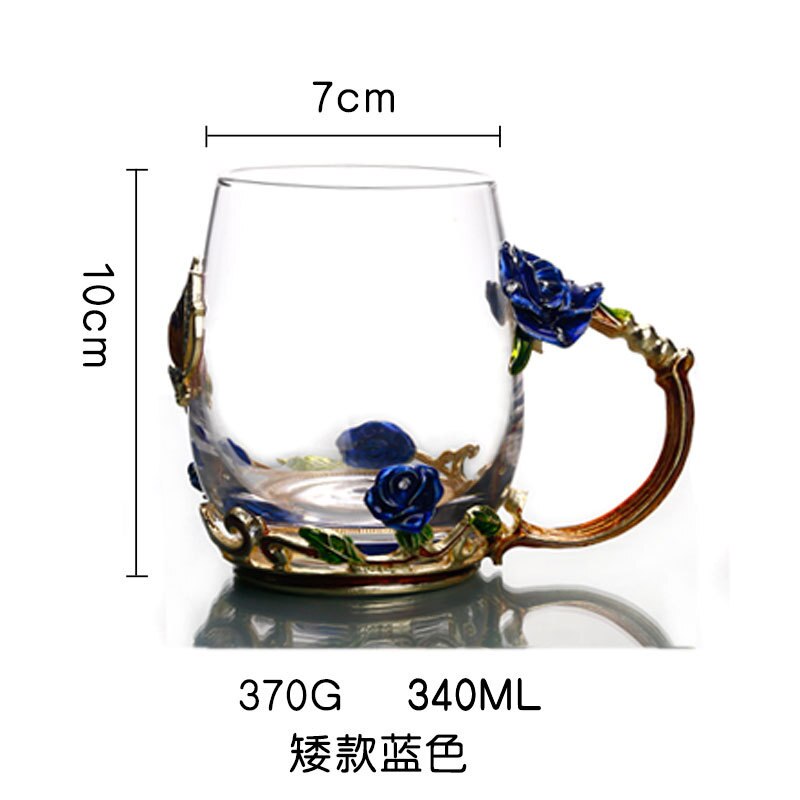 enamel water cup bubble flower tea rose tea cup crystal heat resistant casual Cup: Short Blue