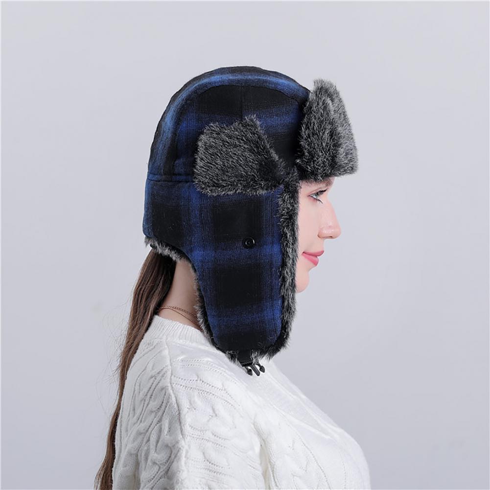 Bomber Hats For Women Men Modern Ear Warmer Thick Winter Lei Feng Plaid Trapper Hat for Cycling Winter Windproof Caps Black