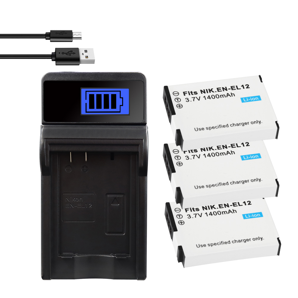 Batería EN-EL12 EN EL12 de 1400mAh para Nikon CoolPix S610 S610c S620 S630 S710 S1000pj P300 P310 P330 S6200 S6300 ENEL12: Verde