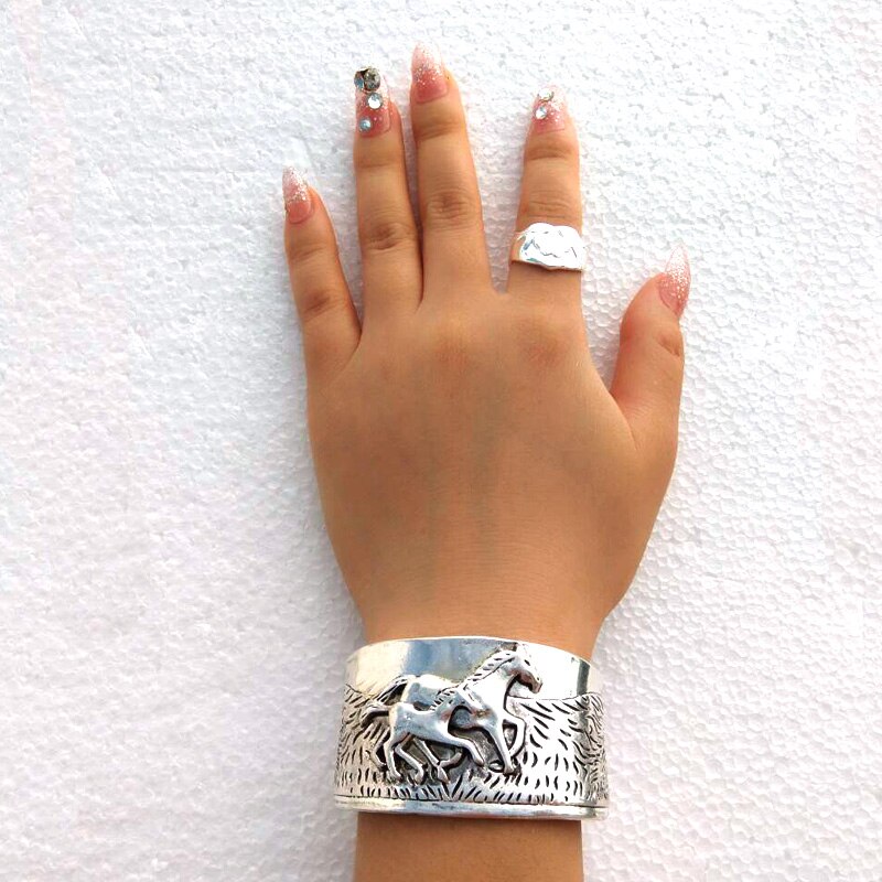 Hzew Twee Liefde Paard Armbanden Cuty Oude Zilveren Kleur Paard Armband Voor Vrouwen