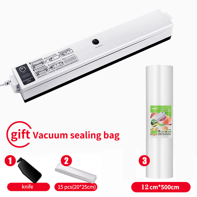 Electric Food Vacuum Sealer Packaging Machine For Home Kitchen Including 15pcs Food Saver Bags Commercial Vacuum Sealing Sealer: BLACK-12cm / 220V