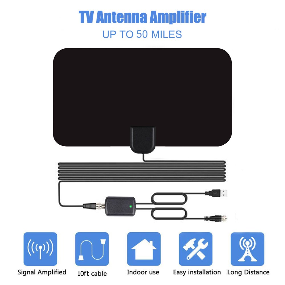 Mini HDTV Antenna Mini TV Aerial w/ Signal Amplifier 50 Miles Range Indoor 4K Digital for Household TV Watching Accessories